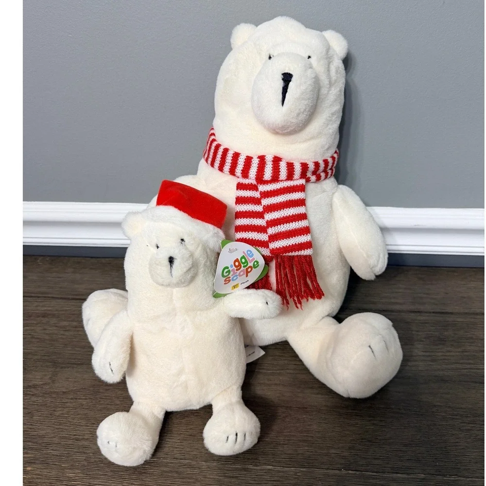 Giggle Scape Polar Bear Plush Set Christmas Santa Hat Scarf White Stuffed Animal